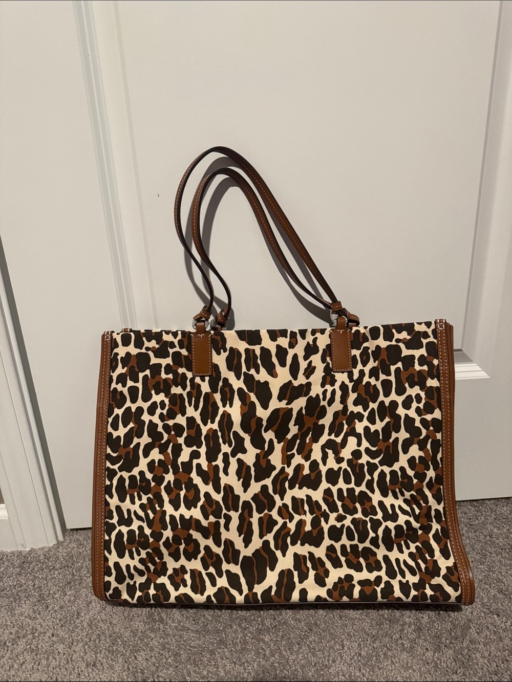Tory Burch Brown, Black and Cream Leopard-Print Leather-Trim Tote - Picture 3 of 3